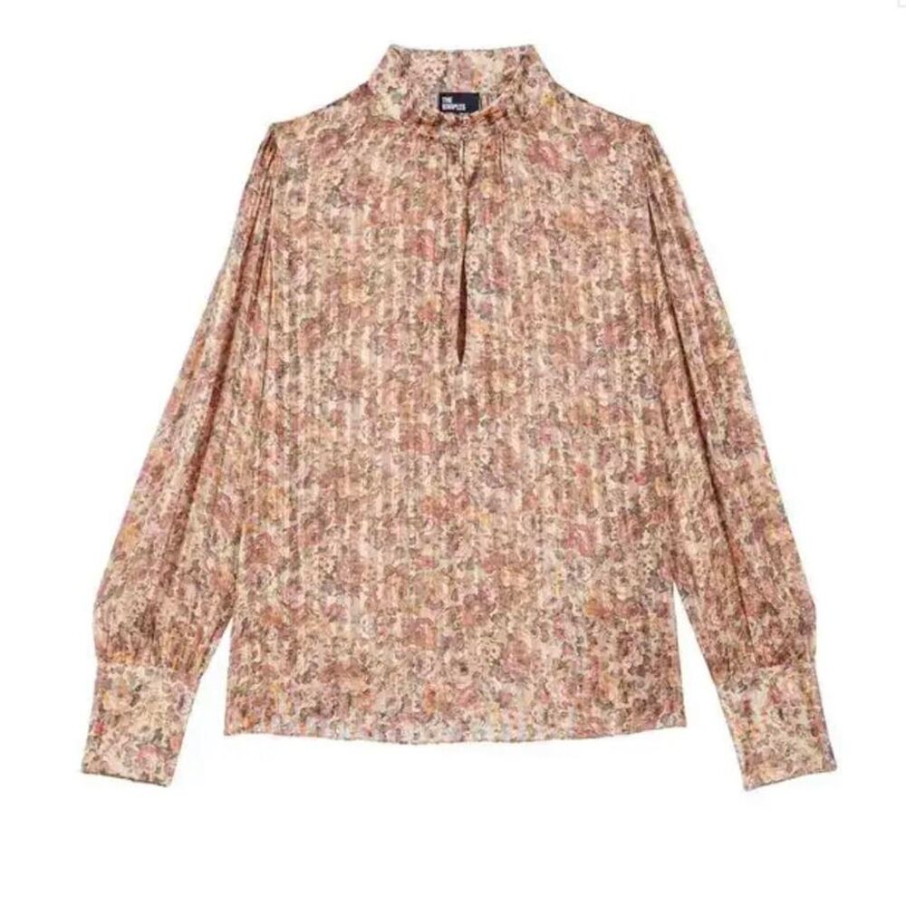 The Kooples Sheer Silk High Neck Blouse